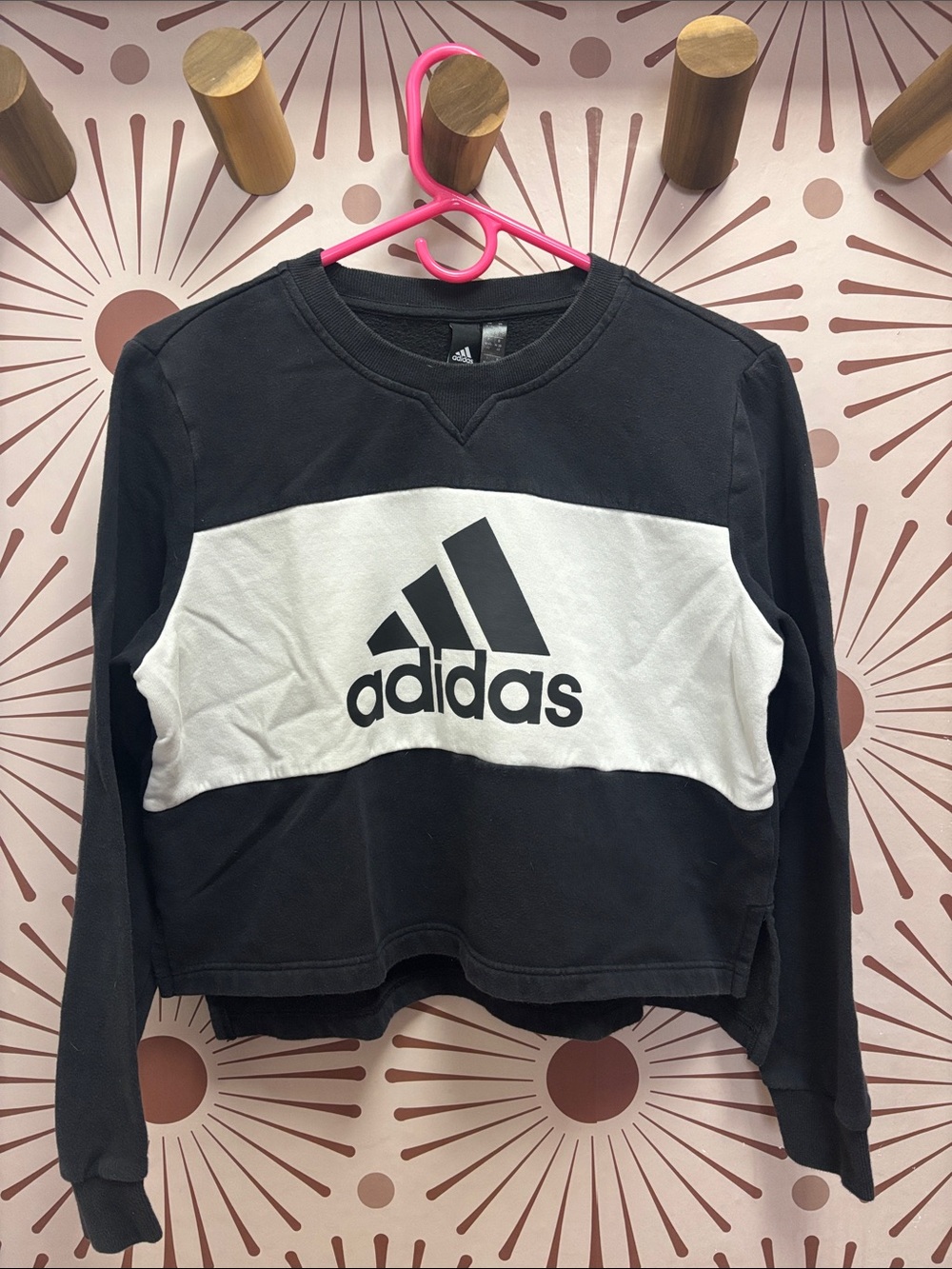 adidas Black & White Logo Cropped Pullover Sweatshirt